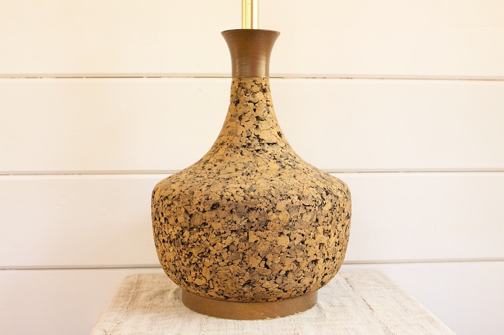 Mid Century Cork and Walnut Table Lamp