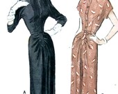 Vintage 1950s GORGEOUS Kimono Sleeve Dress with Softly DRAPED Skirt Pattern 5866 - FF - Bust 38