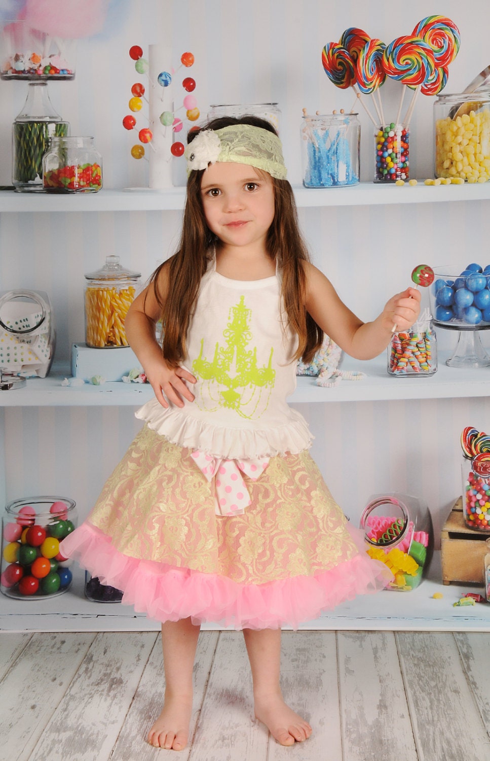 Ruffled Chandelier Tank Top - Lime Green