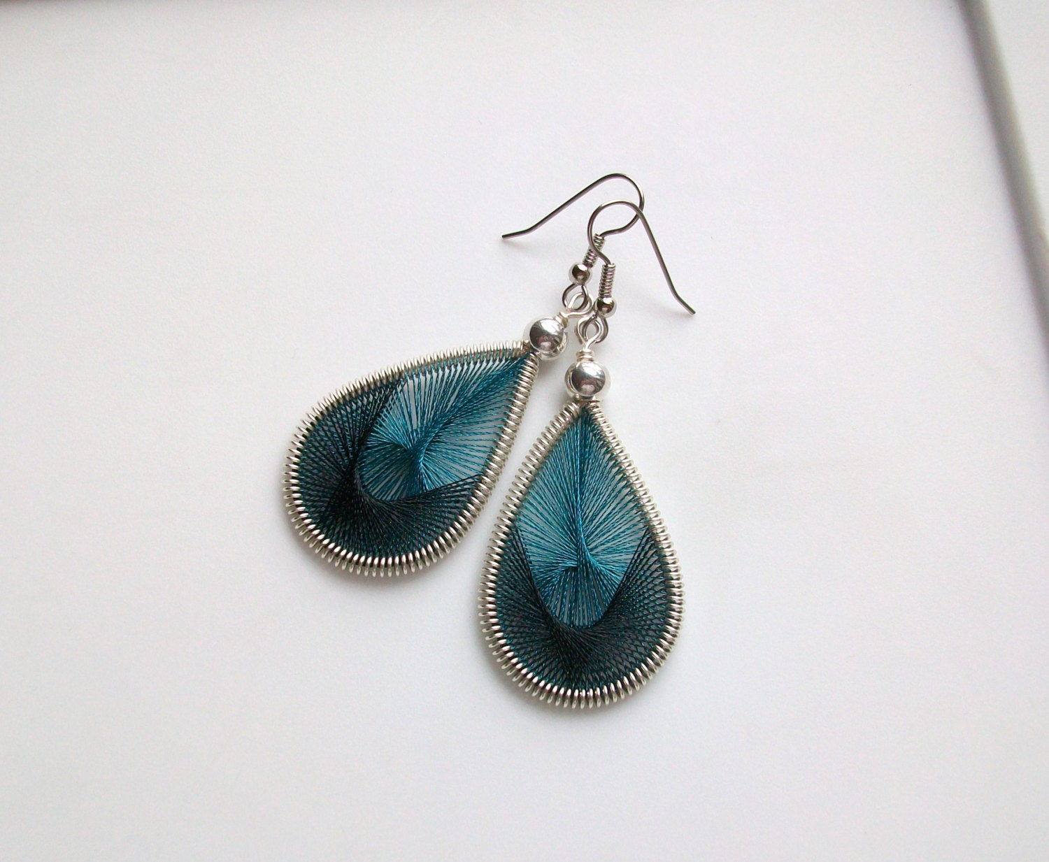 Turquoise and Black Handwoven Thread Earrings
