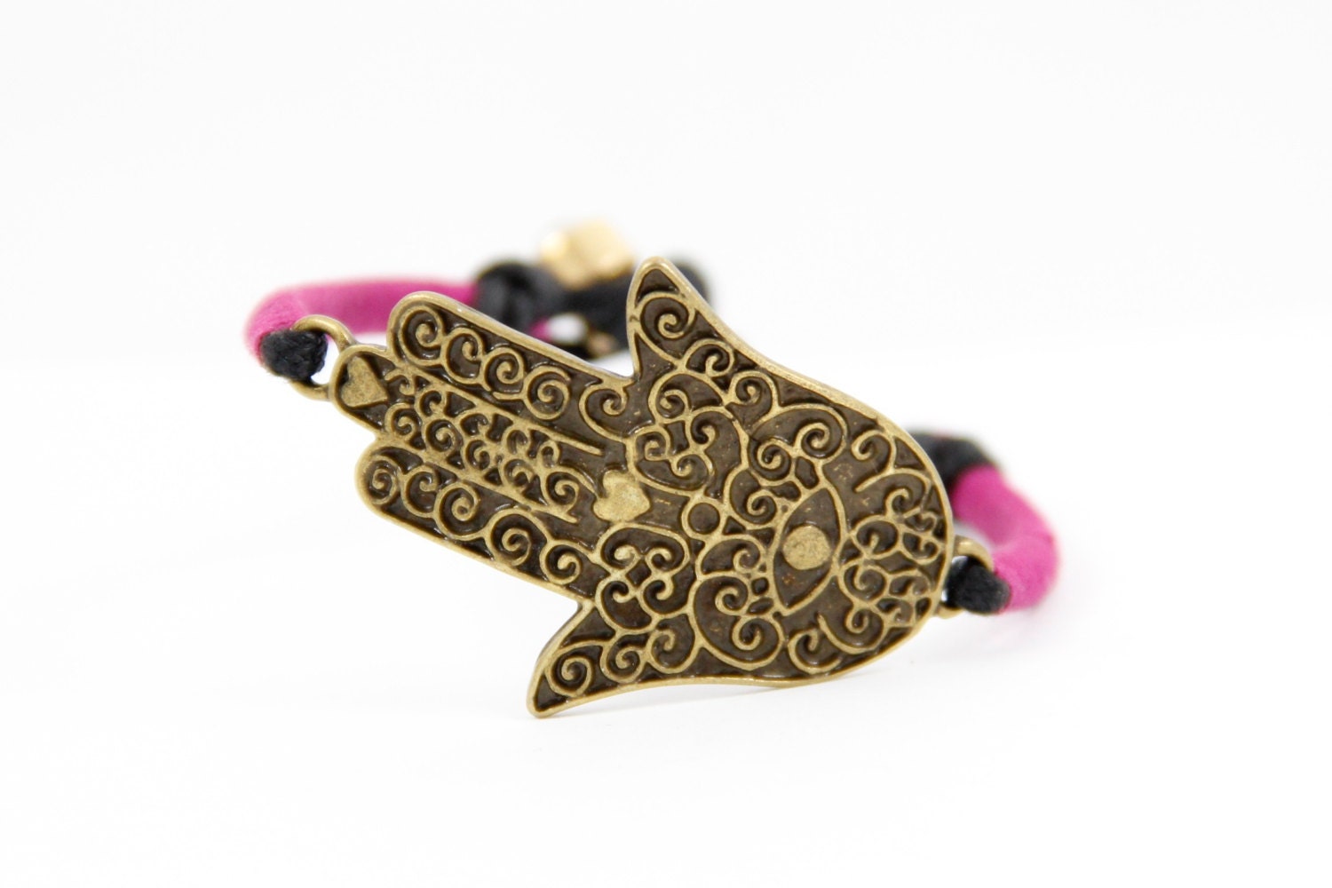 Woven Friendship Bracelet - Hamsa -- Fuchia and Black