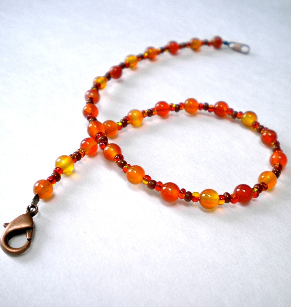 Anklet Orange Carnelian Beaded 9.5 in.