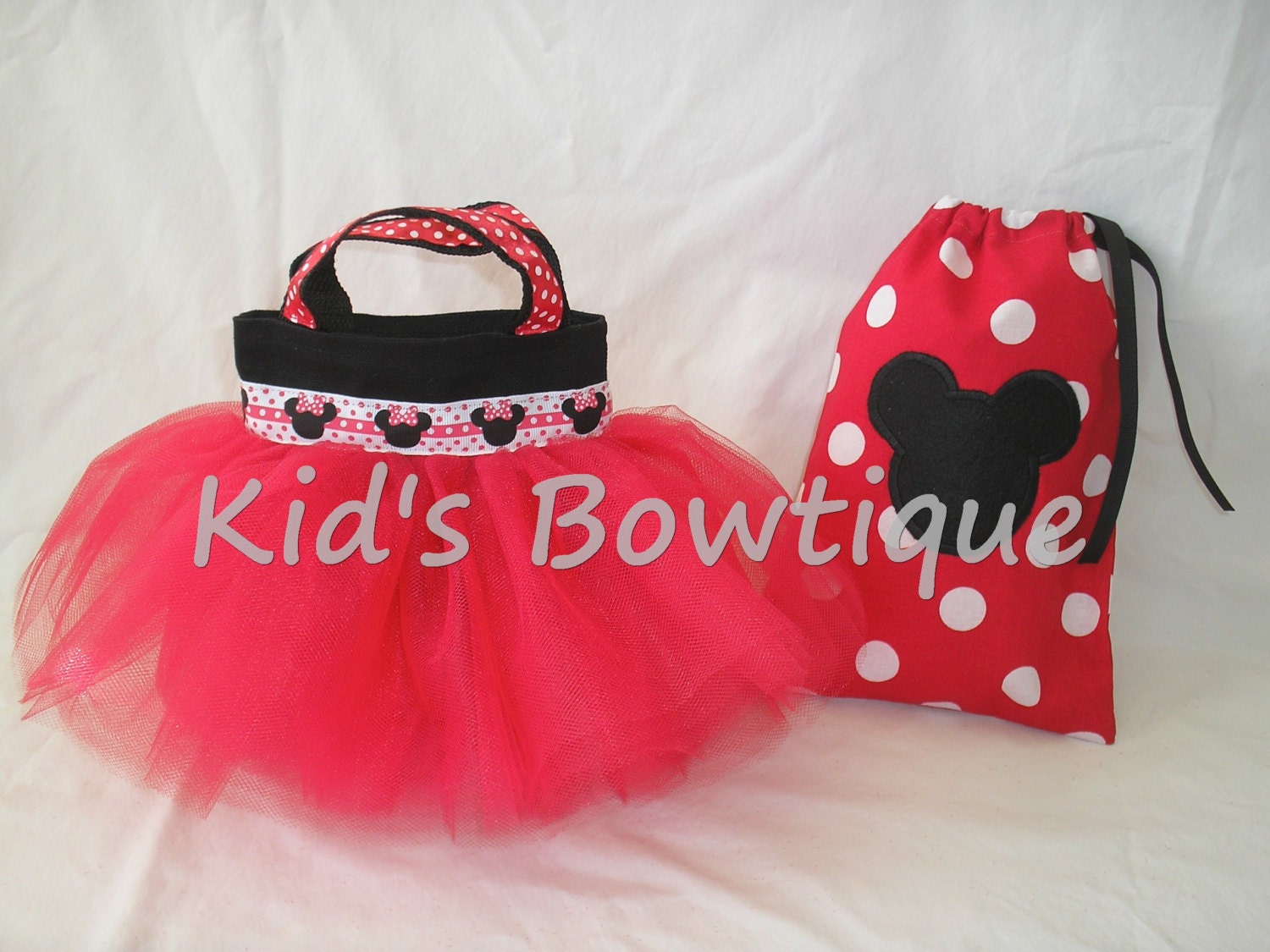 Red Minnie and Mickey Mouse Disney Themed Party Favor Bags - 12 Minnie tutu bags and 12 Mickey bags