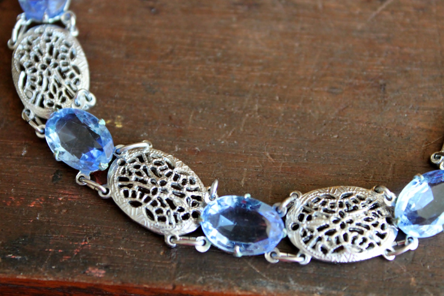 Art Deco Lace Filigree Sapphire Paste Bracelet