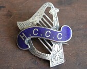 Large Victorian Silver Enamel Harp Brooch / H.C.C.C.