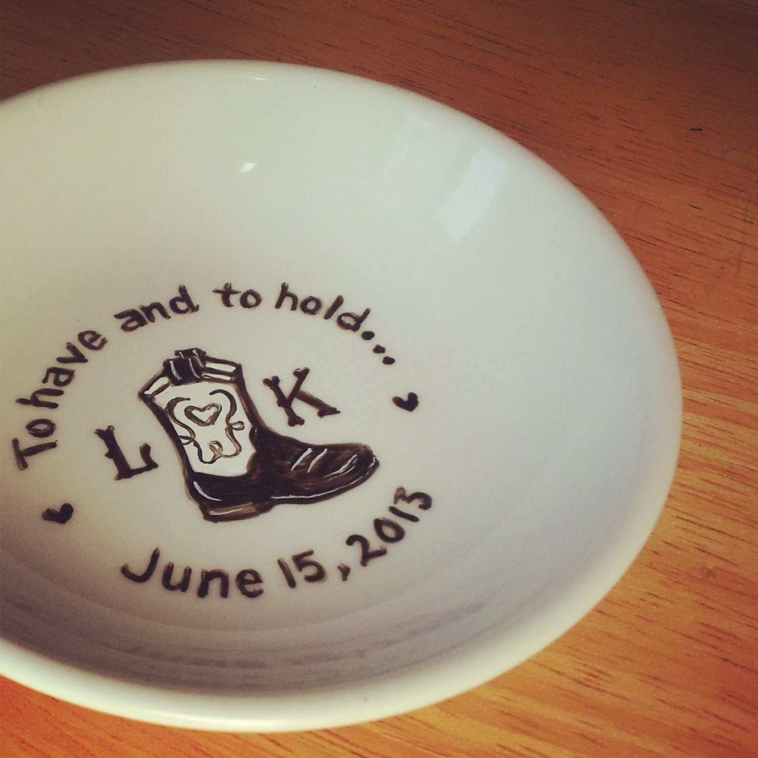 CUSTOM - Country Rustic Wedding Theme - Cowboy Boots - Hand Painted Ring Dish - Black White