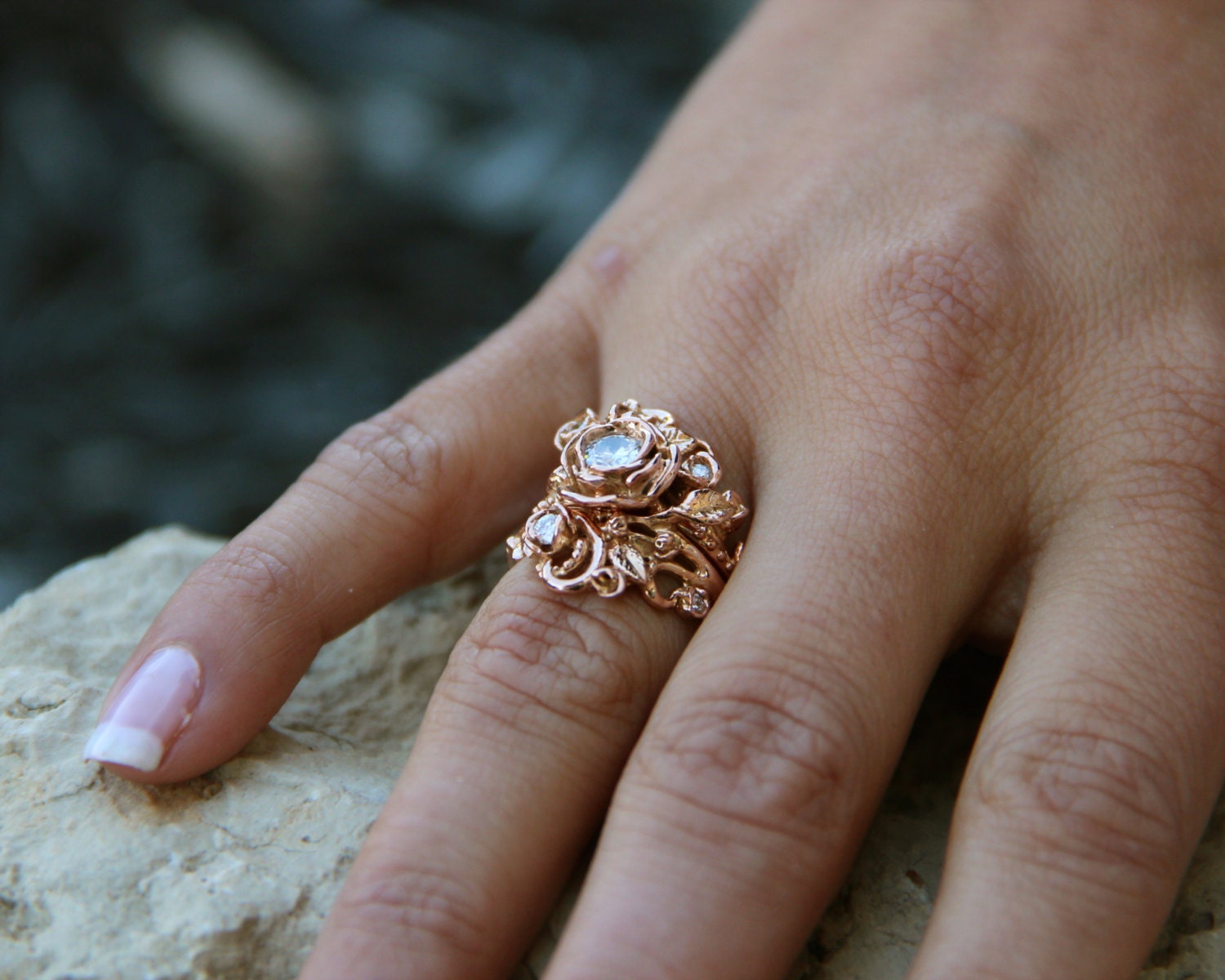 Jane Rose Wedding Set, Rose Gold & Diamond