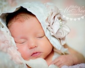 Baby Girl Bonnet, Newborn Hat, Fabric Bonnet with Silk Rosette Lace Summer, Spring