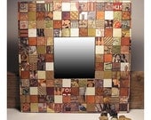 Mosaic Paper Collage Mirror, earth tones, ooak accent mirror, home accent, office decor