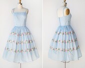 Vintage 1950s blue cotton sundress/ vintage 50s/ vintage dress