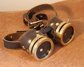 Steampunk goggles Brown leather brass rims and IRIS APERTURES on both sides