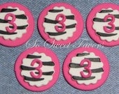 Fondant edible cupcake toppers - Hot pink zebra monogram numbers