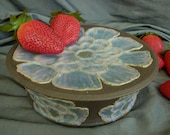 Ceramic Cake Stand, Dessert Plate, Raised Platter with Flowers in Dusk Purple and Black Mountain