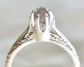 Pink/Purple Raw Rough .40 Carat Diamond in Vintage Engraved Sterling Setting - Promise Ring, Wedding Ring, Engagement Ring - Ready to Ship