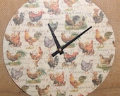 10 Inch Wall Clock, Rooster Clock, Record Clock, Kitchen Clock - No. 1034