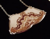 Broken China Jewelry necklace vintage brown toile English transferware as seen in Country Living magazine