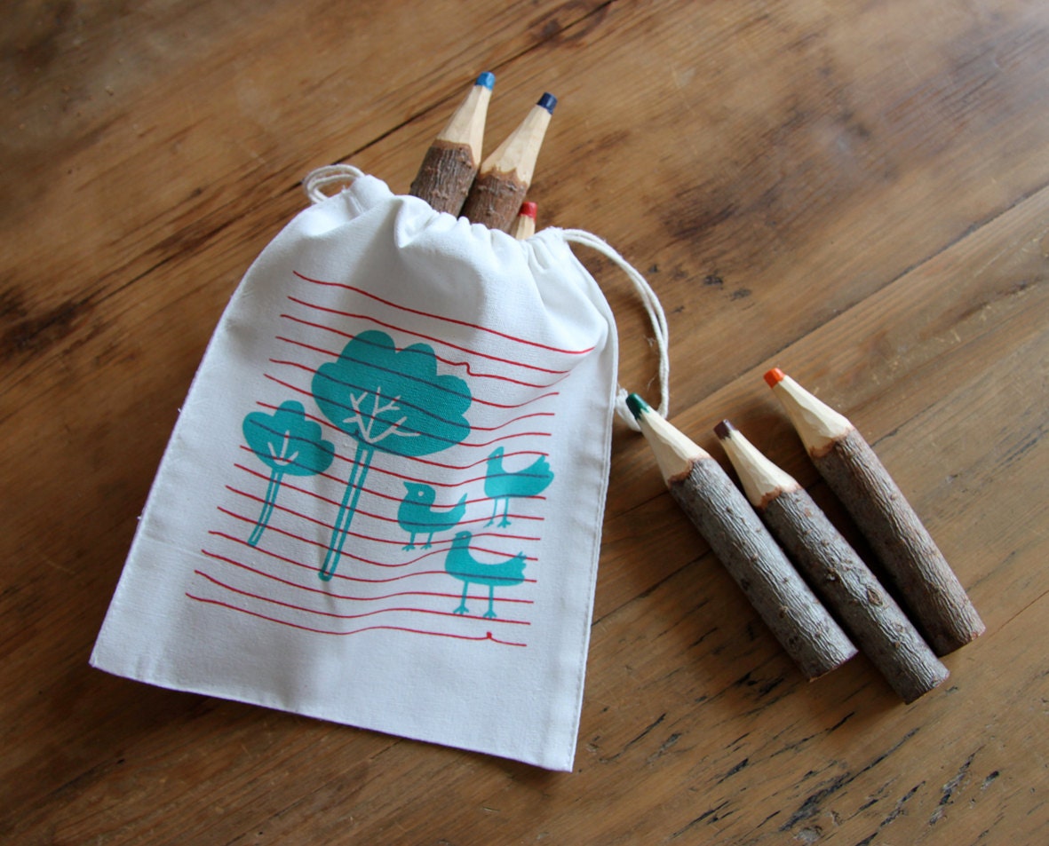 Aqua Birdy Stash Drawstring Pouch