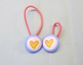 7/8" Size 36 Purple/Pink/Yellow/Sorbet/White Heart Fabric Covered Button Hair Tie / Ponytail Holder / Party Favor (Set of 2)