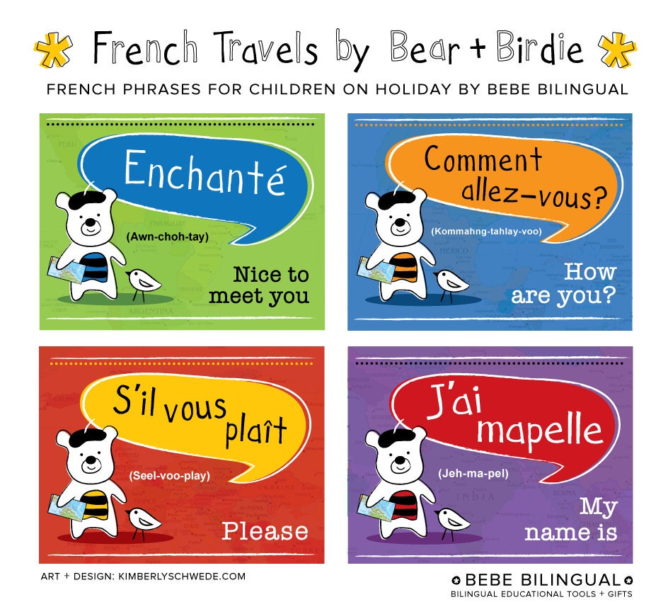 Kids French Travel Phrases by Bear and Birdie