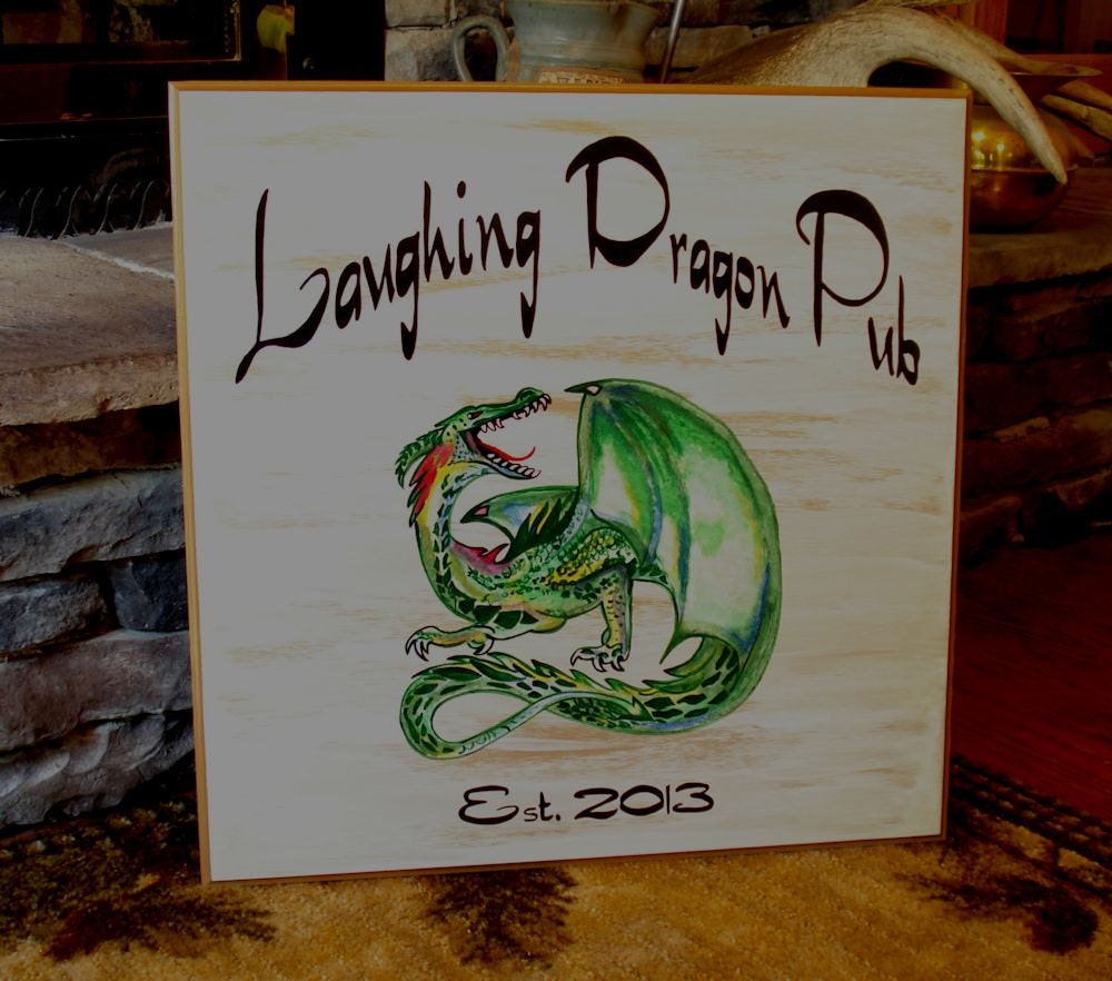 Personalized Wood Sign. Laughing Dragon Pub. Custom Wood Sign