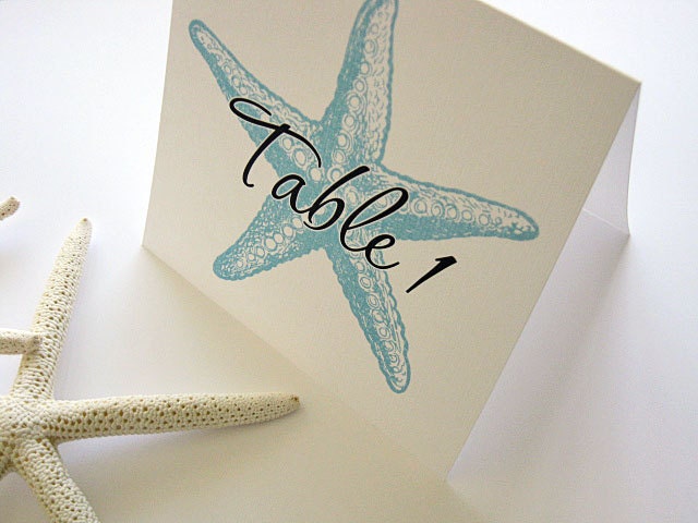 Starfish Wedding Table Numbers--Beach Wedding--Reception--Colors Can Be Changed