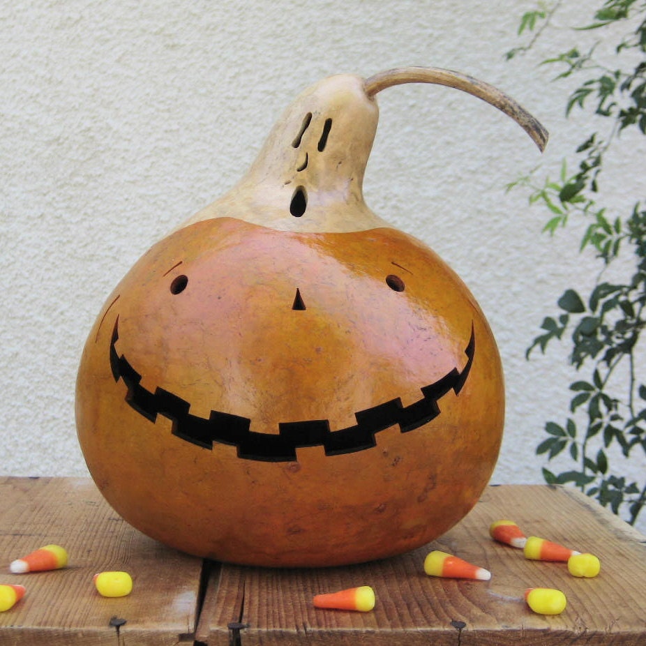 Halloween Gourd Jack O Lantern Ghost Top Natural Fall Harvest Decoration