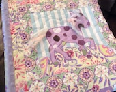 Personalized Baby Quilt Prancing Ponies Flowers Made To Order