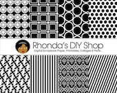 Printable Scrapbook Paper - Black and White 2 Paper Pack - Digital, Commercial, Personal, & Educational Use - SD