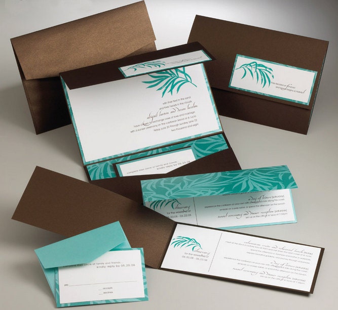 Teal & Brown Tropical Wedding Invitation Suite - 25 Il_570xn