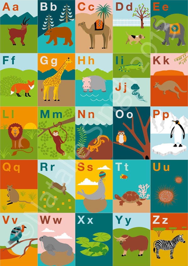 Animal Alphabet Colourful A2 Print