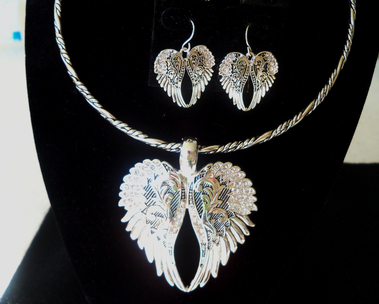 Angel Wings Heart chocker 3 PC set with cristals by ShopTill You Drop Now on Etsy