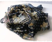 SCARF - Chiffon scarf printed with polal bears - 90's Fashion - Second Hand - Vintage Fashion - Black, White, Beige Lightweight Scarf