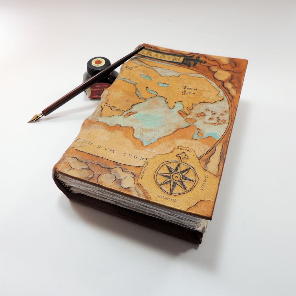 Large Leather Art Journal, Custom Sketchbook, Complex Design