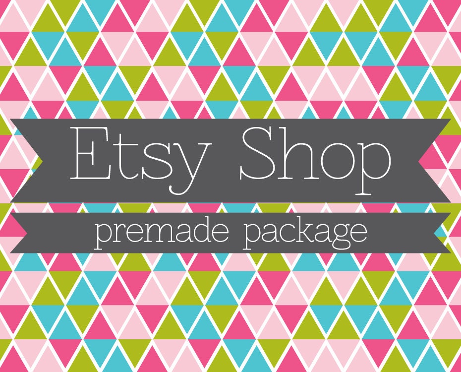 Premade Etsy Shop Banner Avatar Set - Premade Design Package - Triangle Pattern, Ribbon, Modern Design