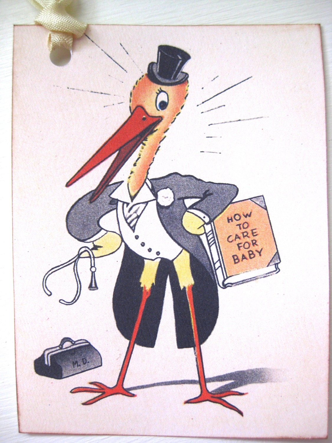 Retro Stork Baby Tags