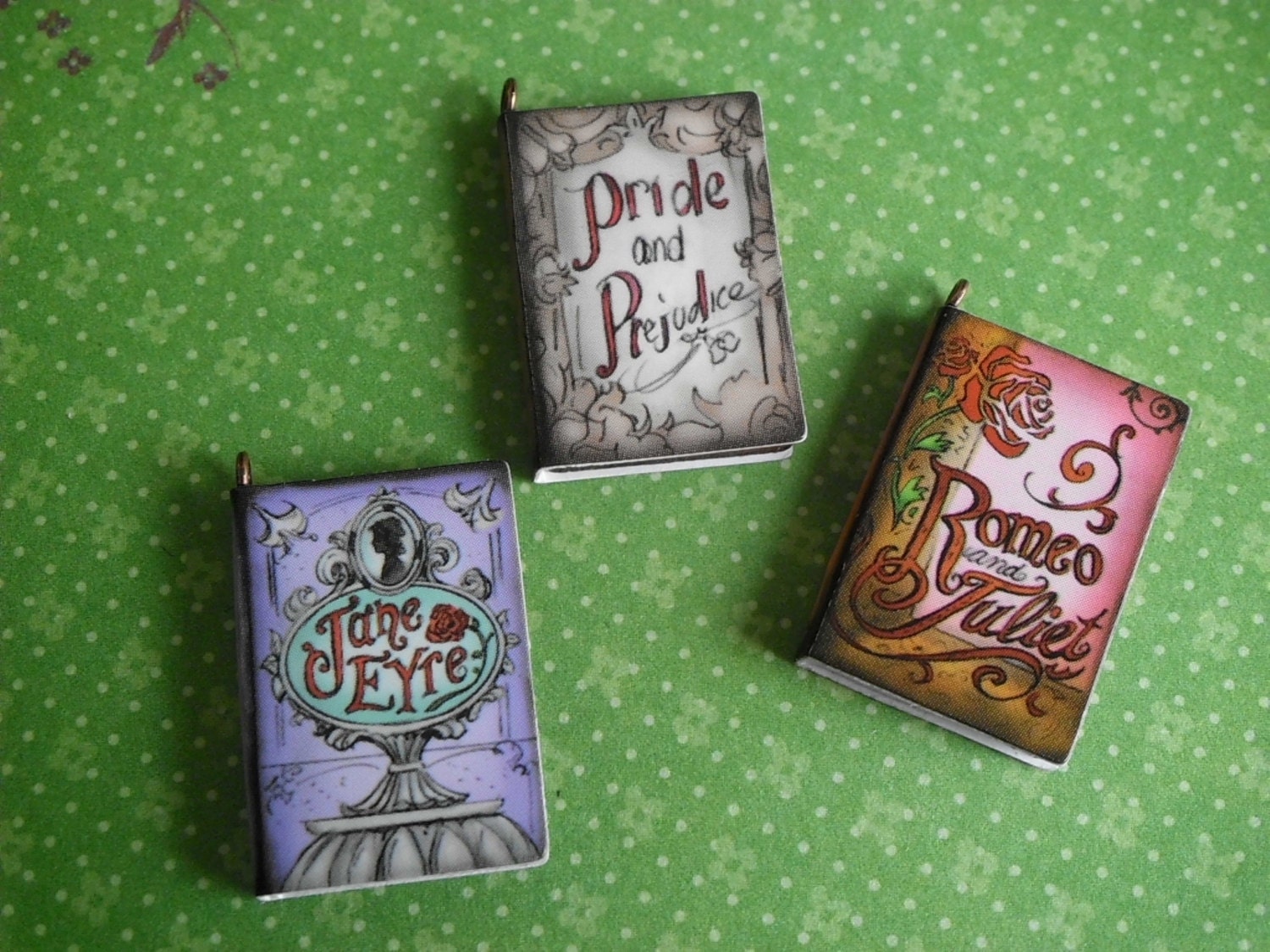 Pride and Prejudice NEW 3 Little Book Pendant Charms Jewelry Making Supplies Jane Eyre