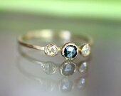 Rose Cut Translucent Blue Diamond & Forever Brilliant Moissanite In 14K Yellow Gold Ring - Ready To Ship