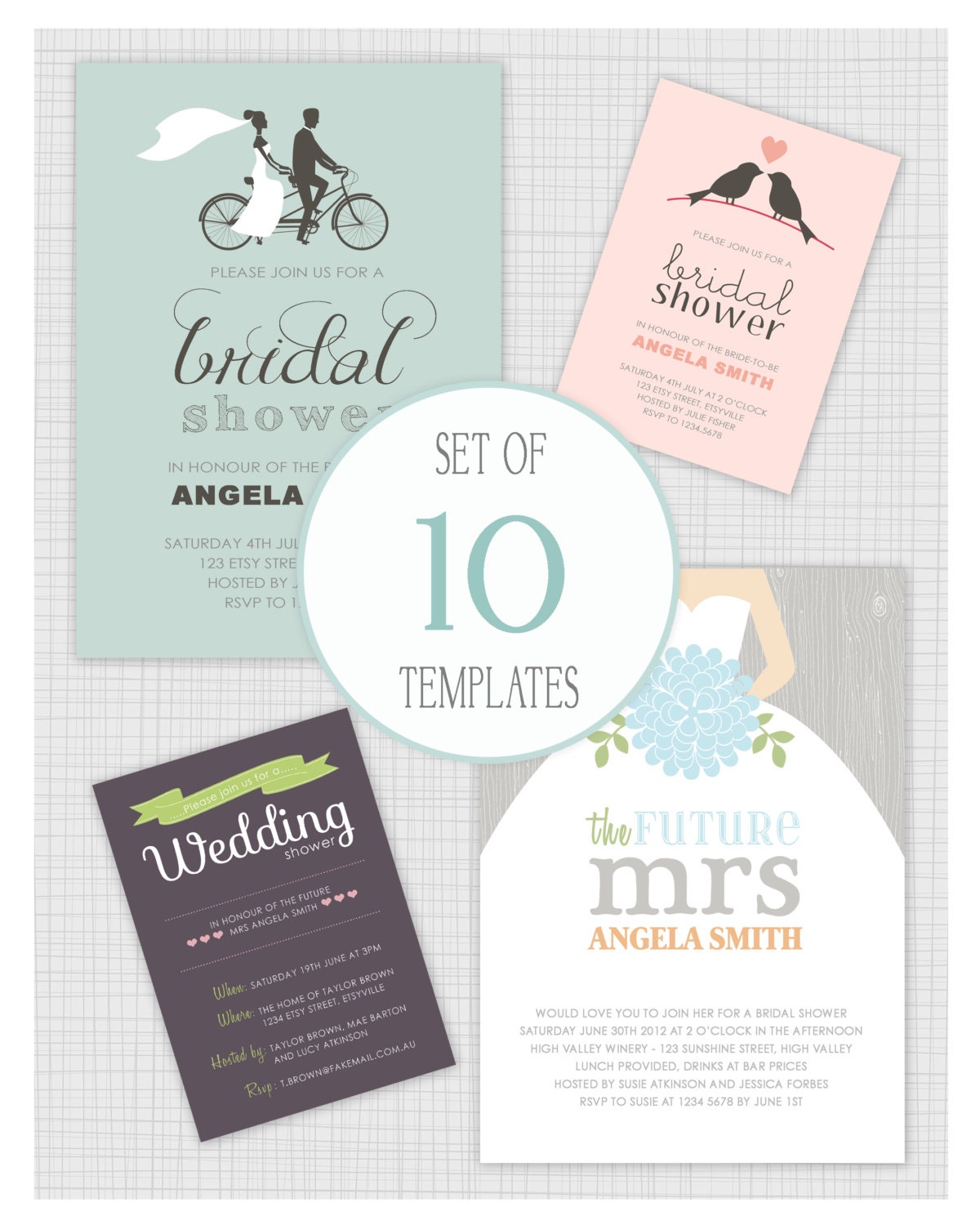 INSTANT DOWNLOAD: 10 PSD Wedding Shower Invitation Templates. Mini Pack 21. Il_170x135