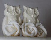 Ceramic Owl Couple CakeTopper - white