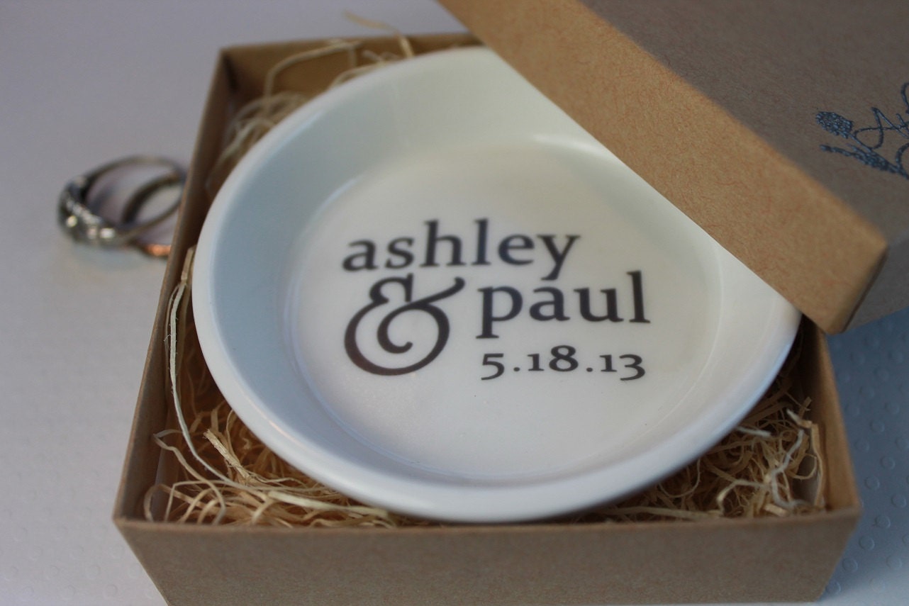 CUSTOM Ceramic Ring Holder - Your Names and Wedding Date -  and your color choice
