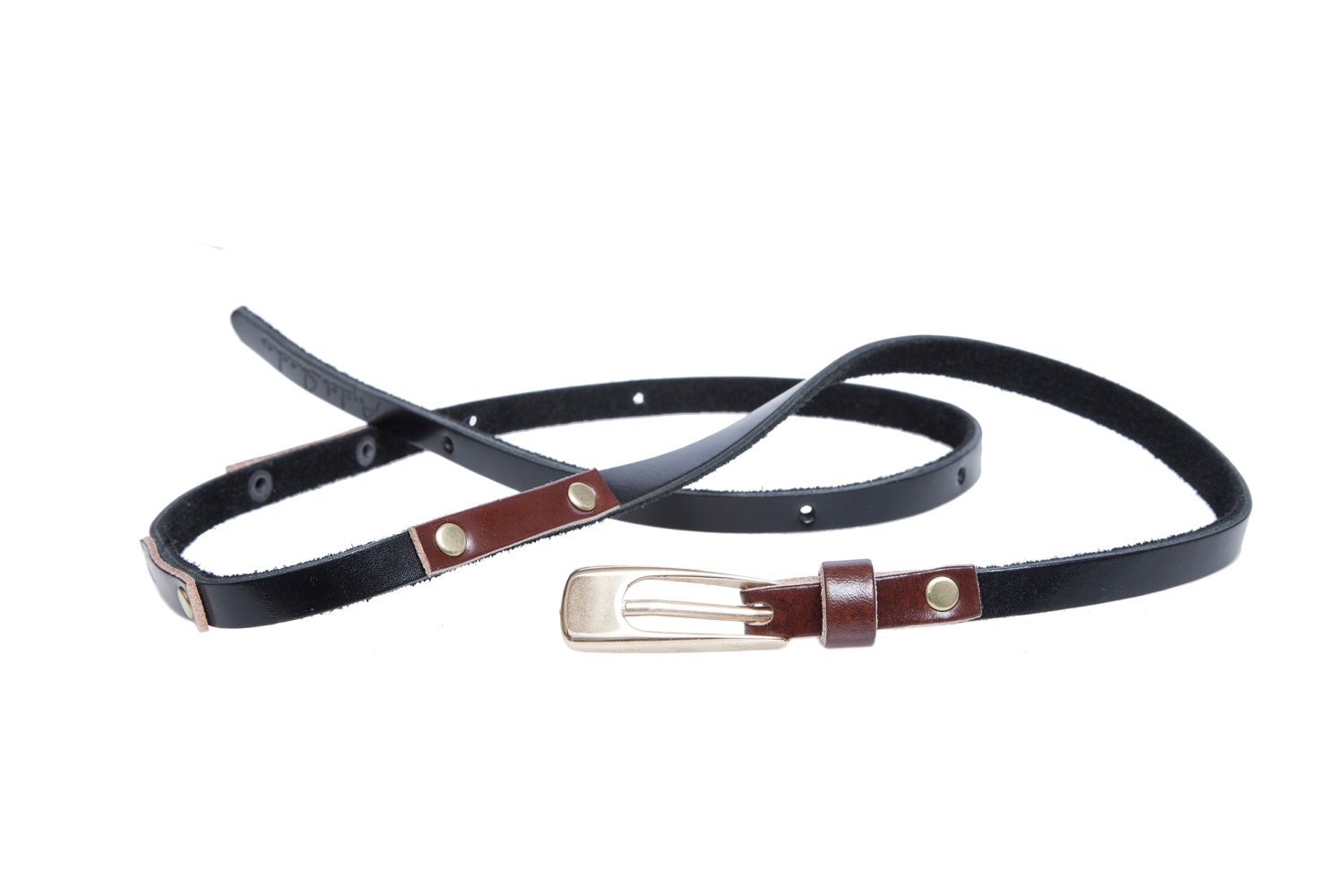 Women's Thin Leather BELT, brown & black leather belt, gift for her, leather accessories, gold buckle belt