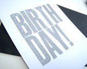 CARD / small print - BIRTHDAY silver letterpress print 5x7 - mini print