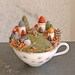 Tiny Fairy Houses and Village, Waldorf Fairy Garden in a Cup, Needle Felted
