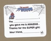 Set of 10 Personalized Spiderman Fill in the Blank Thank You Notes - Great for Children's Birthday Parties
