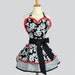 Sexy Retro PinUp Apron : Flirty and Cute Pinup Apron in Black and White Damask Trimmed in Red