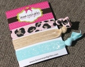 Elastic Hair Ties - Sparkly Aqua Leopard