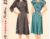 Vintage 1946 Simplicity 1797 Sewing Pattern Misses', Women's One Piece Dress Size 14 Bust 32