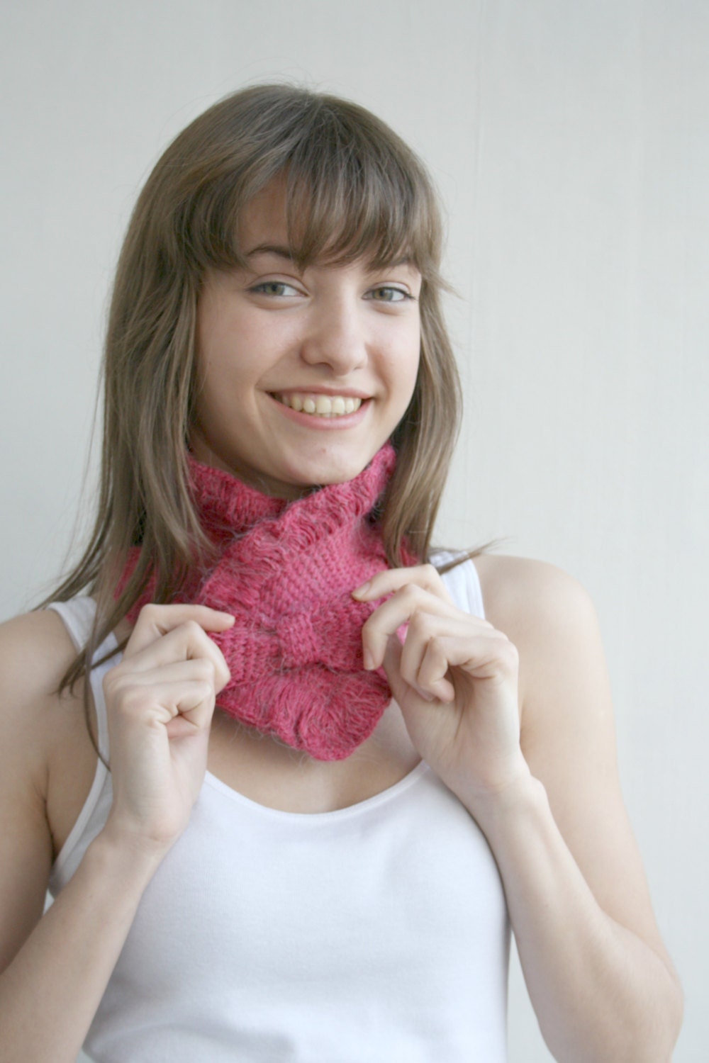 Free SHIPPING Fuchsia Neckwarmer Collar Scarf  Cowl With Bow Pin Mothers Day gift for women girls
