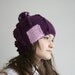 Free SHIPPING Purple Wool Hat Beanie Pink Patchy with Big PomPom Valentines Day Gift For Her