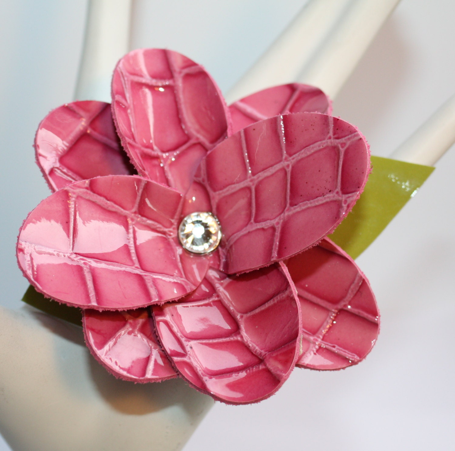 Bubble Gum Pink Croc Embossed Leather Hair Clip